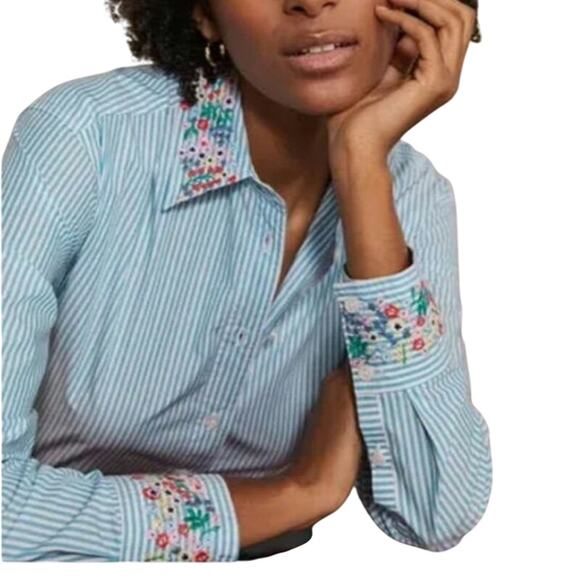 Boden Tops - Boden Agnes Striped Floral Embroidered Oversized Button Down Shirt